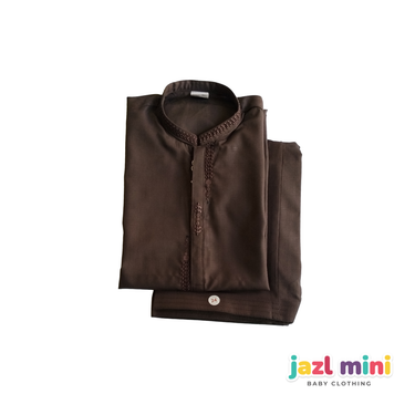 Kids Brown Embroidered Kurta Shalwar