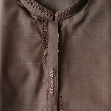 Kids Brown Embroidered Kurta Shalwar