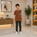 Kid's Colour Block Brown T-Shirt