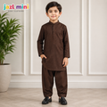 Kids Brown Embroidered Kurta Shalwar