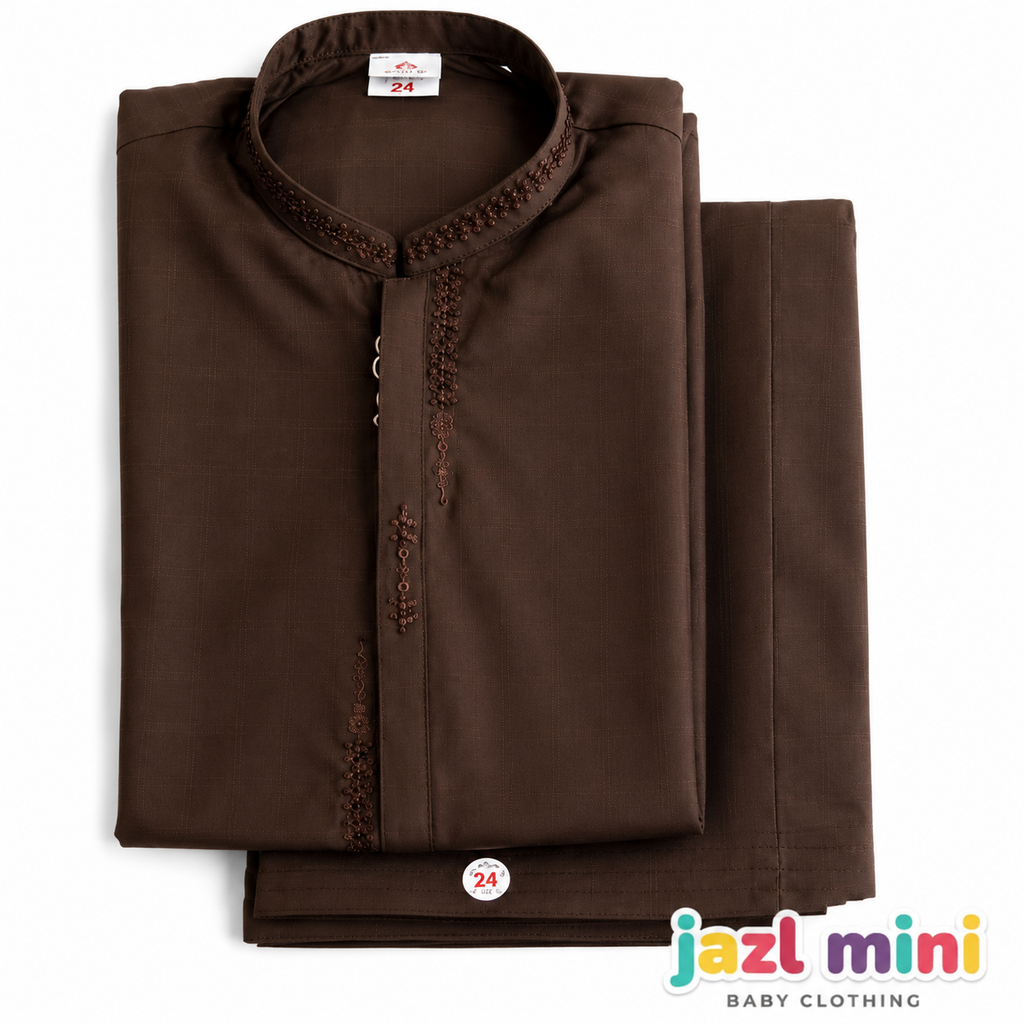 Kids Brown Embroidered Kurta Shalwar