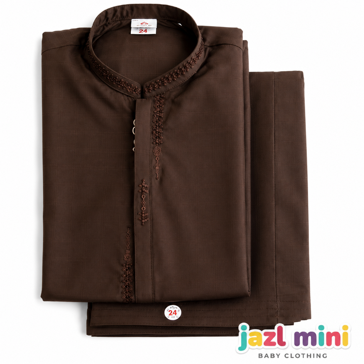 Kids Brown Embroidered Kurta Shalwar