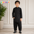 Kid's Black Checked Embroidered Kurta Shalwar
