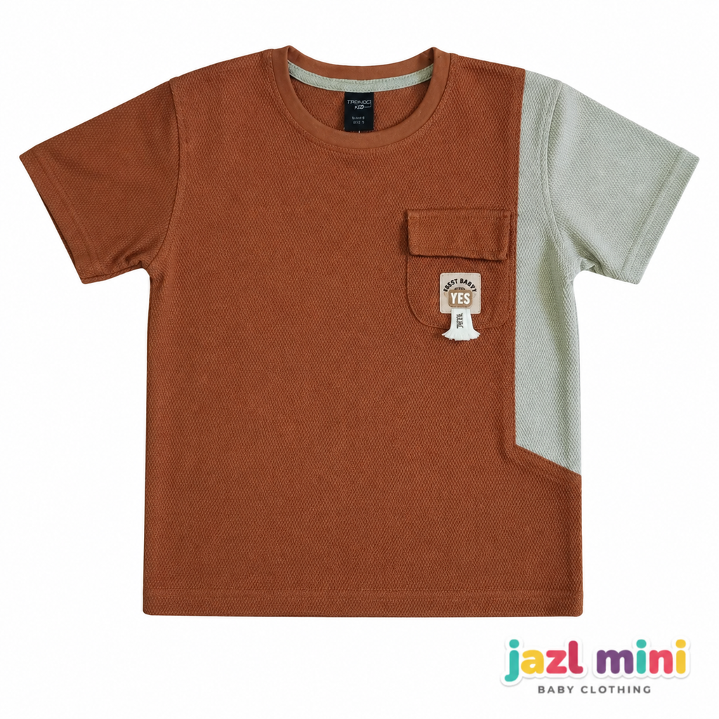 Kid's Colour Block Brown T-Shirt
