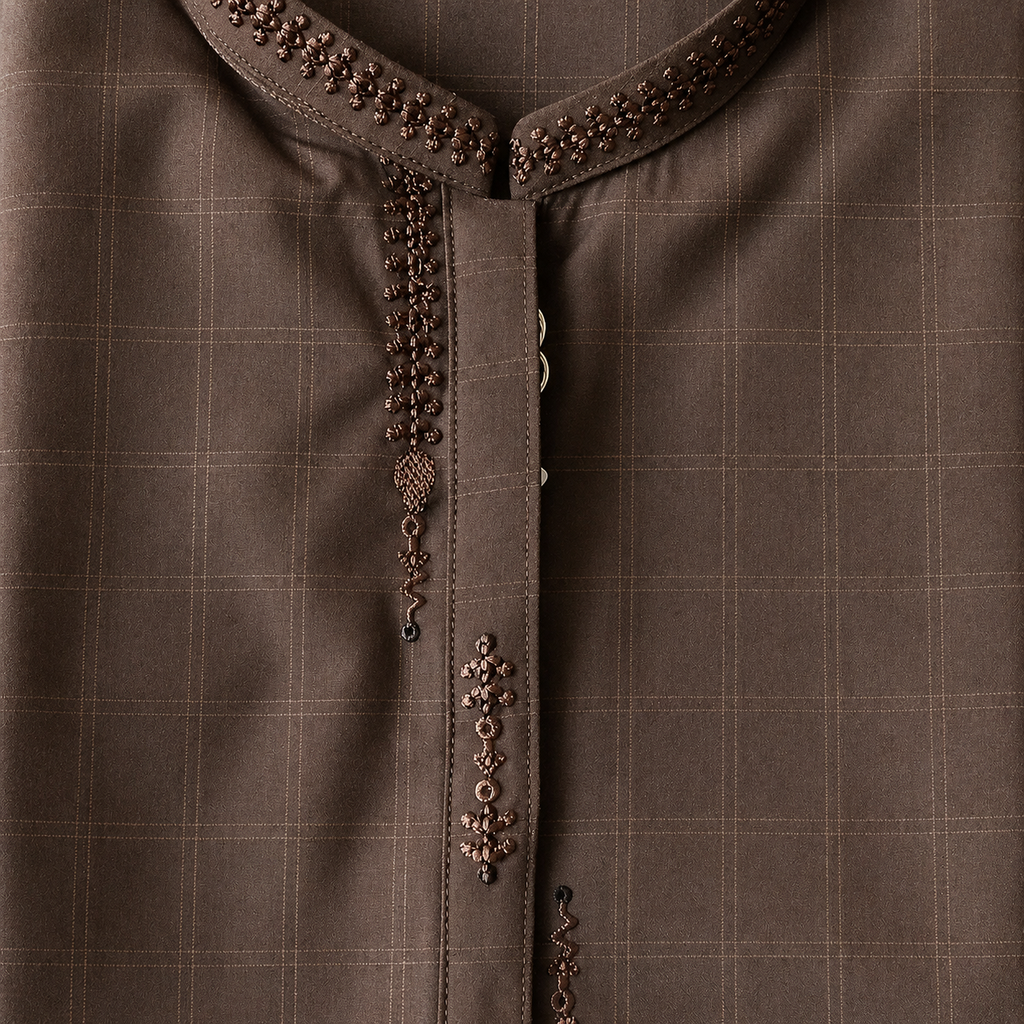 Kids Brown Embroidered Kurta Shalwar