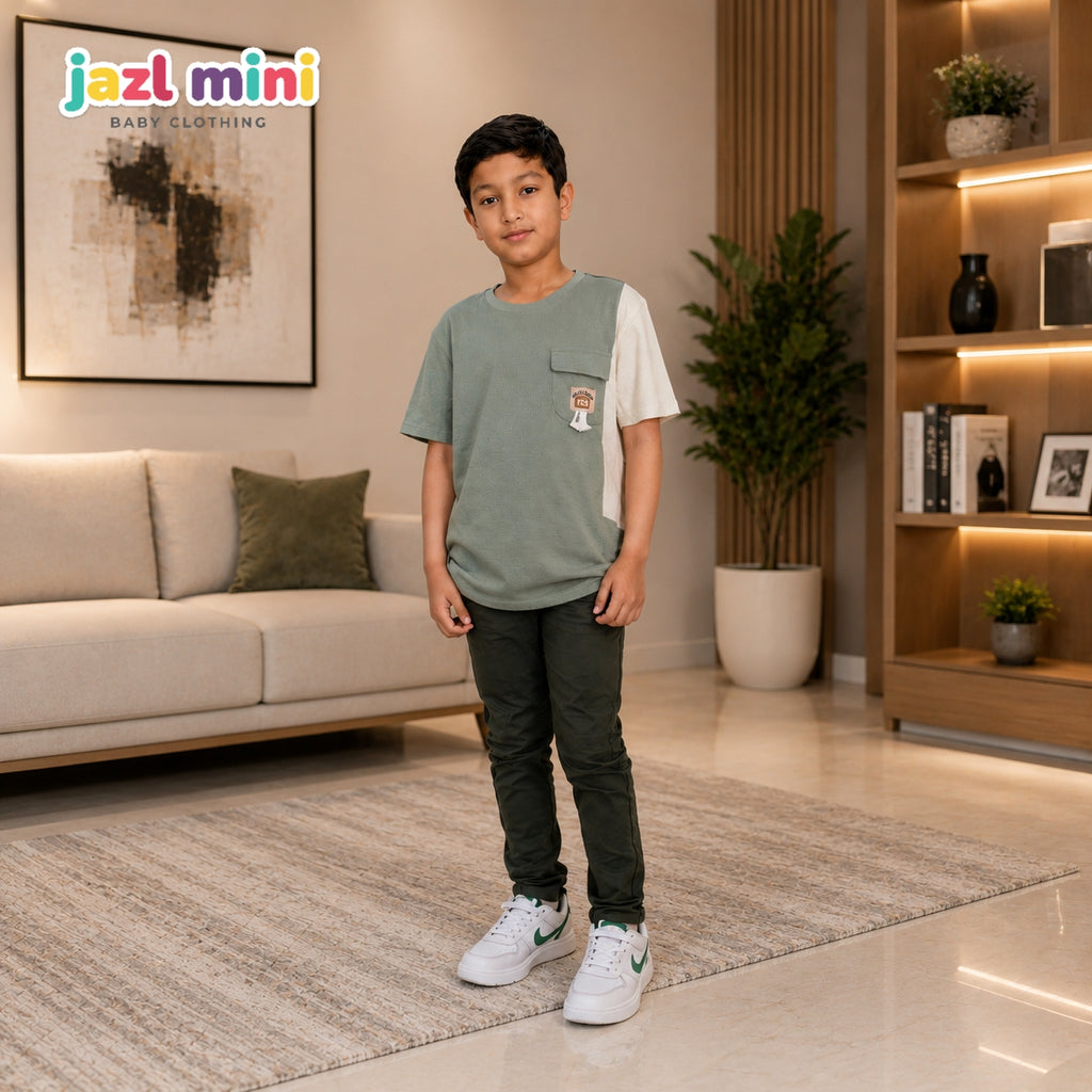 Kid's Colour Block Green T-Shirt