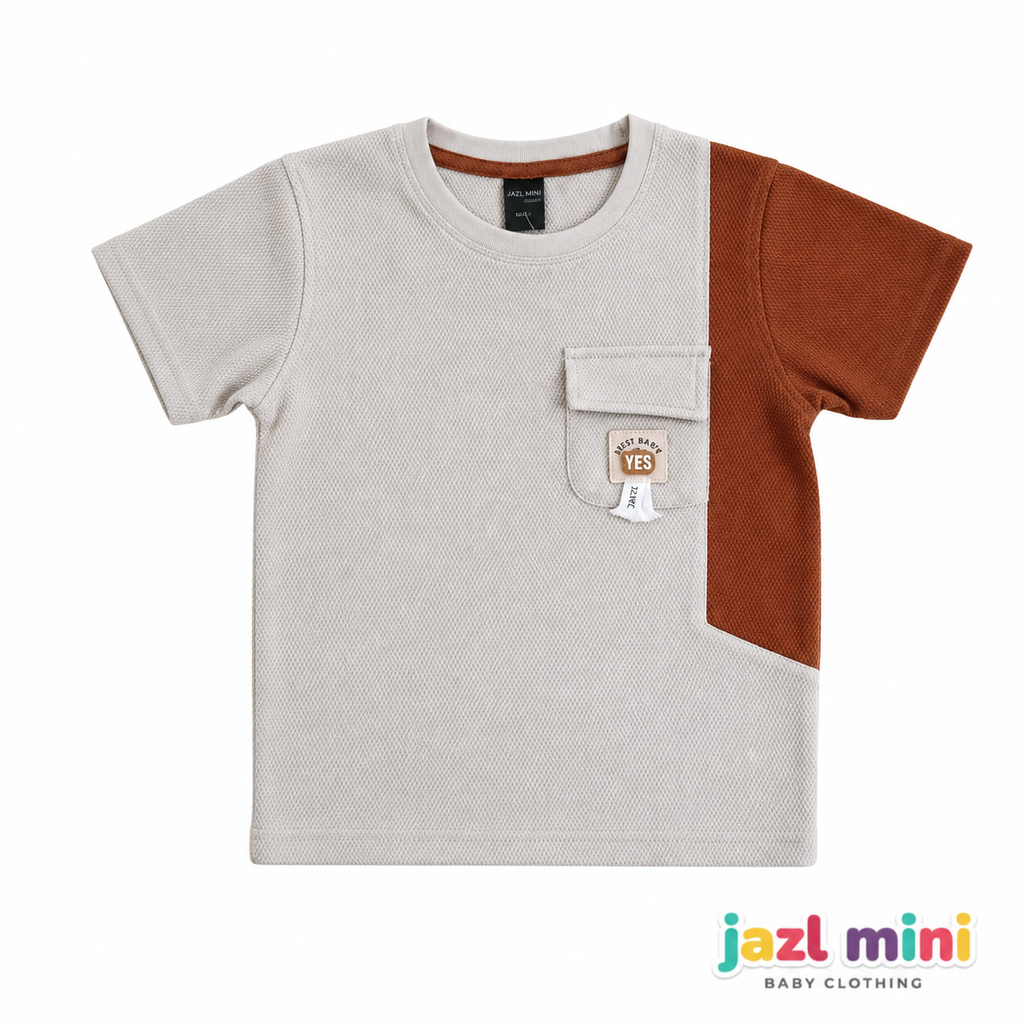Kid's Colour Block Grey T-Shirt