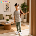Kid's Colour Block Grey T-Shirt