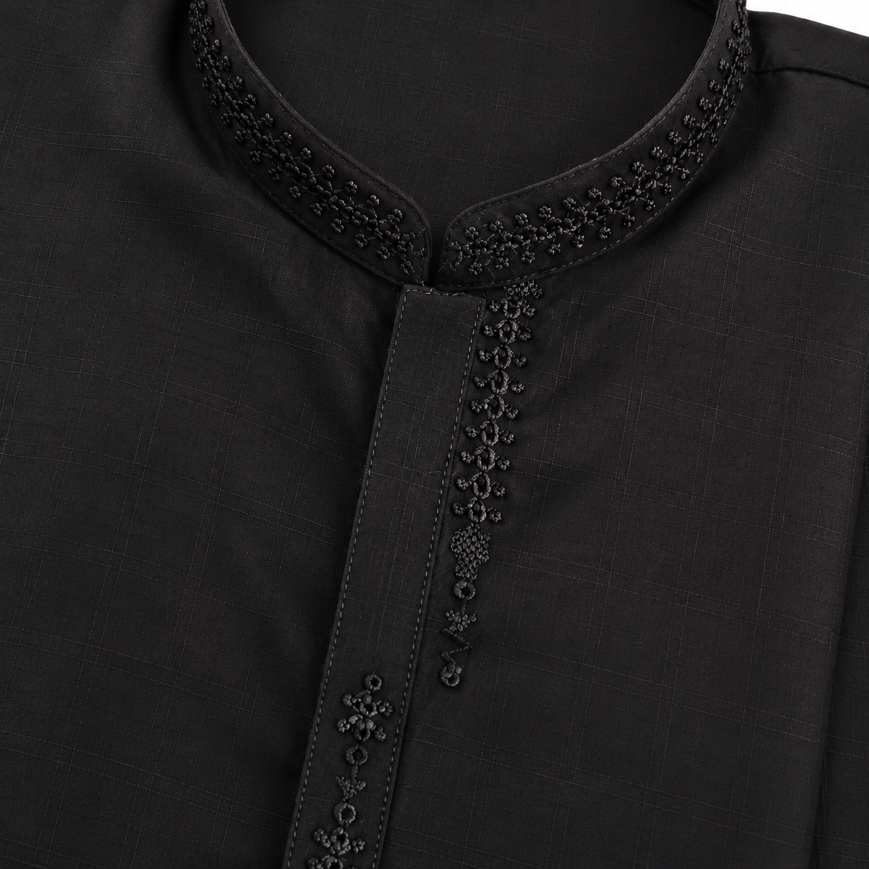Kid's Black Checked Embroidered Kurta Shalwar