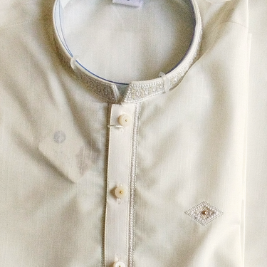 White Textured & Embroided Qameez Shalwar